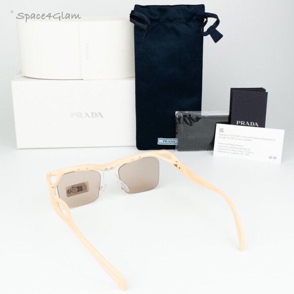 BRAND NEW Prada PRA15S 18Q4I2 Peach Brown Rectangle Unisex Sunglasses 0PR A15S main image 6